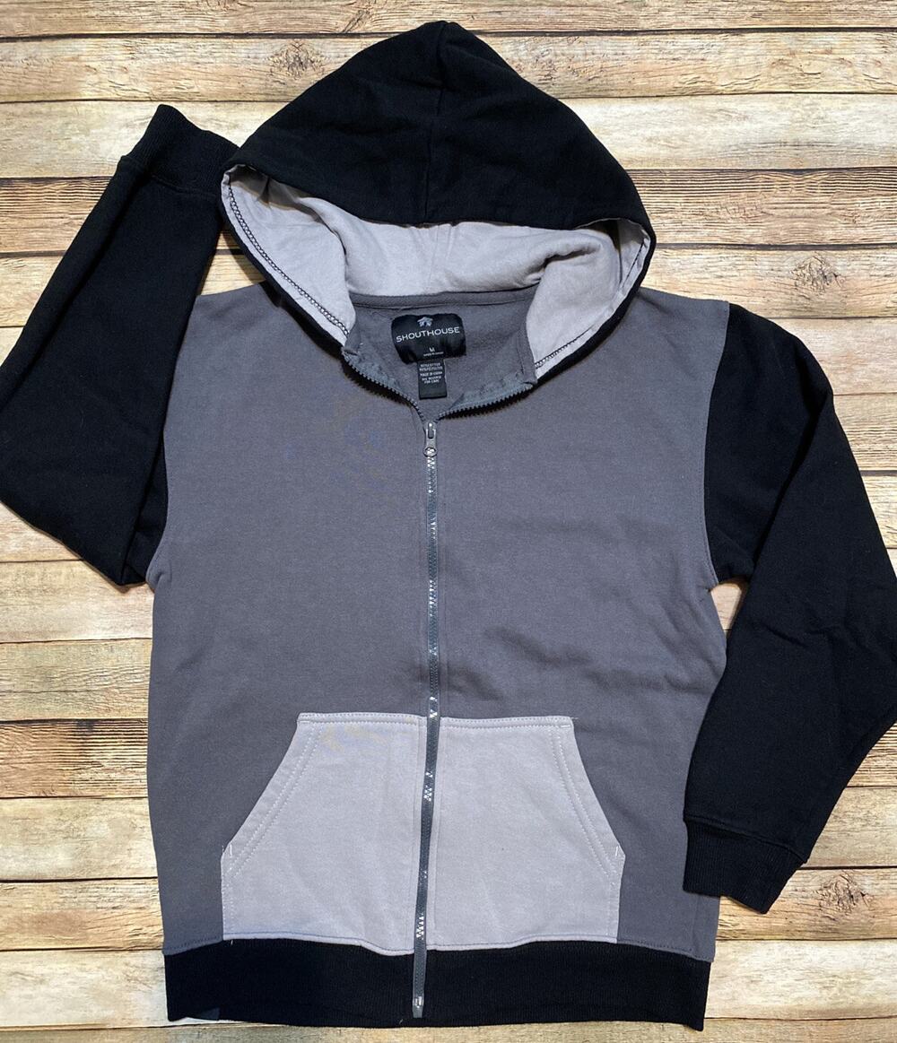 SHOUTHOUSE Womens Size M Black & Gray Full Zip Hooded Jacket
